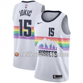 Maillot Basket Homme Denver Nuggets Nikola Jokic 15 2018-19 Nike City Edition Blanc Swingman